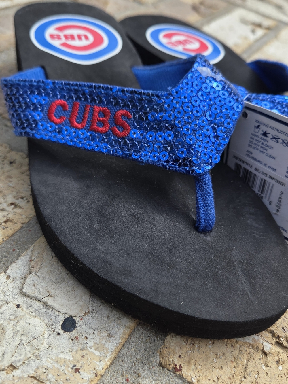 Blue Sequin Cubs Women's Flip Flop Sandals - Picture 3 of 11